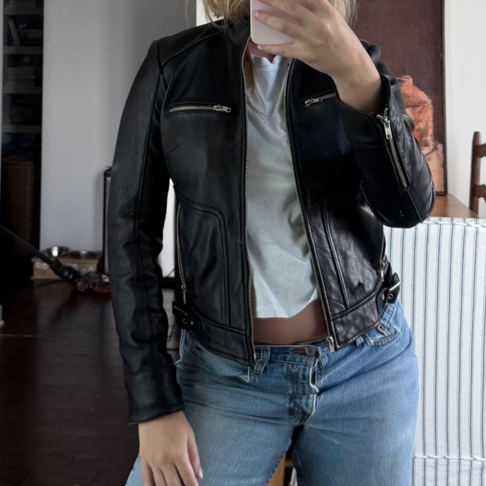 Vintage Y2K Mossimo Genuine Leather Biker Jacket Size Small